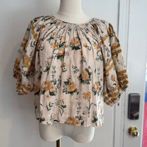 Loeffler Randall Linen Balloon Sleeve Top Floral Women's Size Small